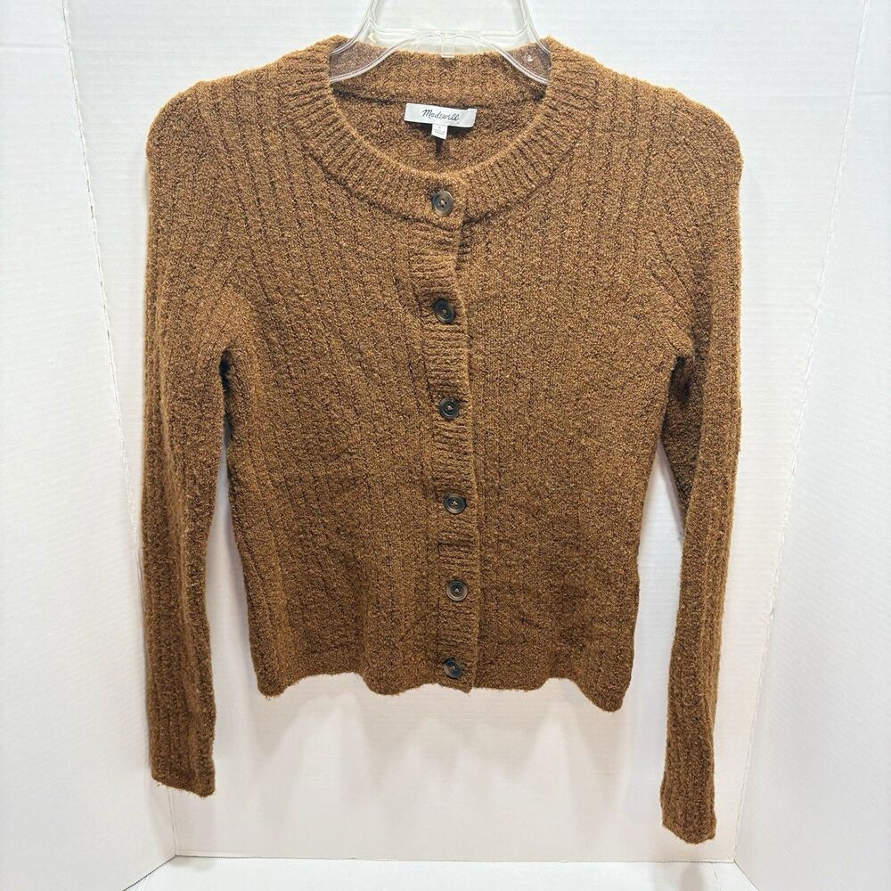 Madewell Merritt Shrunken Cardigan Sweater Brown Merino Wool Ribbed HO19 Size S
